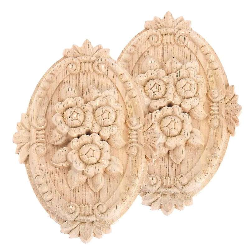 2pcs Wood Carved Applique Frame Onlay Unpainted Furniture Decoration