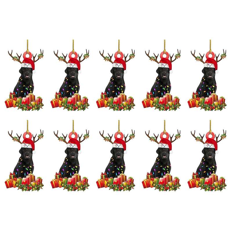 Christmas Dog Ornament Wooden Cute Dog Decor Nativity Party Gift(c)