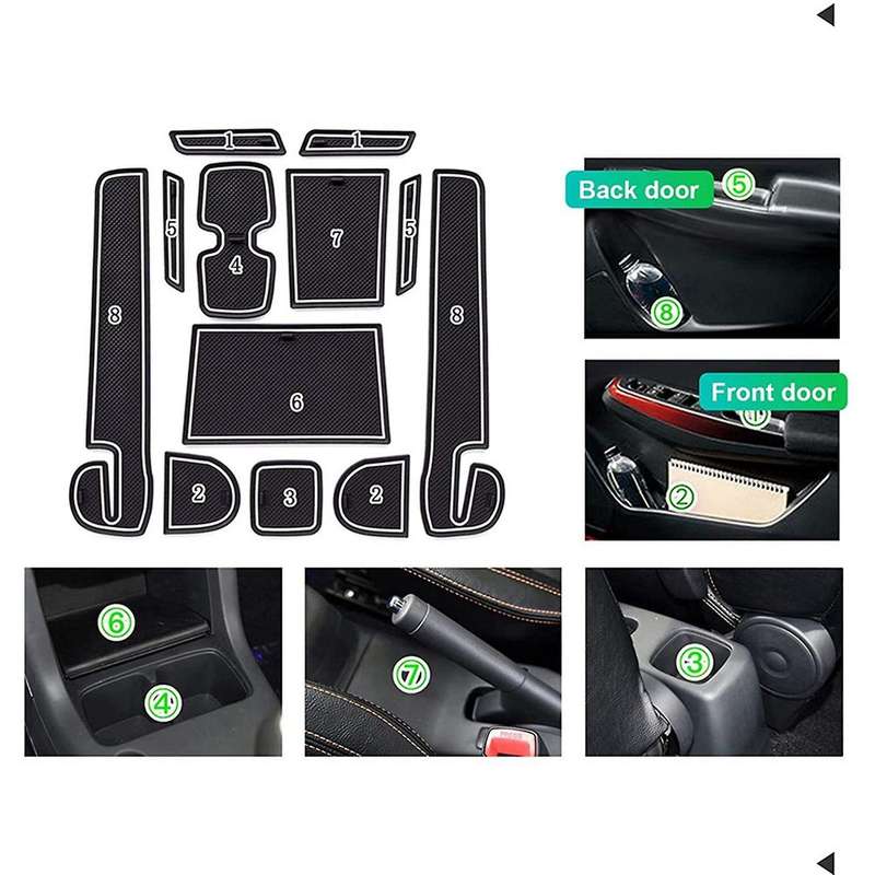 Centre Console Armrest, Cup Holder, Door Seam Rubber Mats(white)