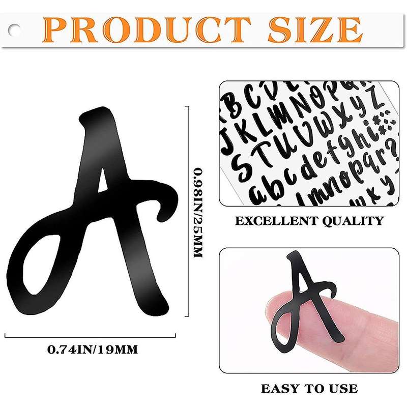 1080 Pcs 15 Sheets Self Adhesive Vinyl Letter Numbers Stickers Black