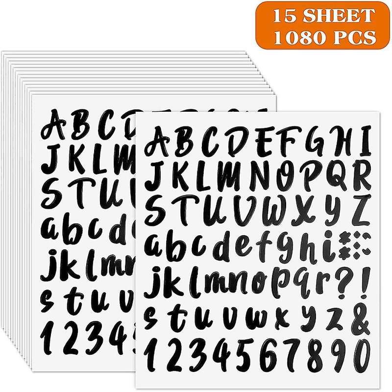 1080 Pcs 15 Sheets Self Adhesive Vinyl Letter Numbers Stickers Black