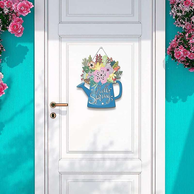 Hanging Spring Wreaths Sign for Front Door Wooden Door Decorations