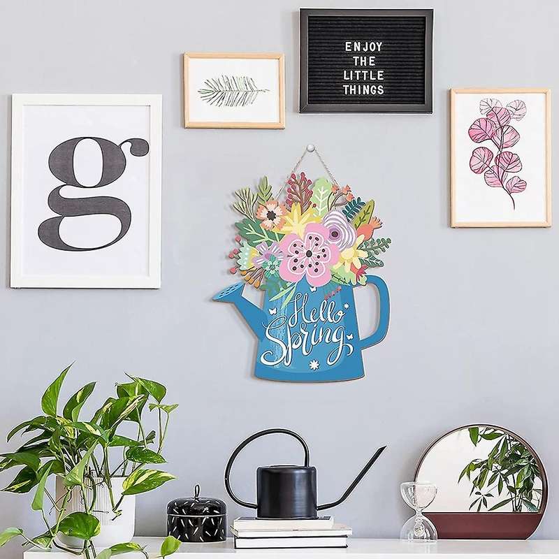Hanging Spring Wreaths Sign for Front Door Wooden Door Decorations