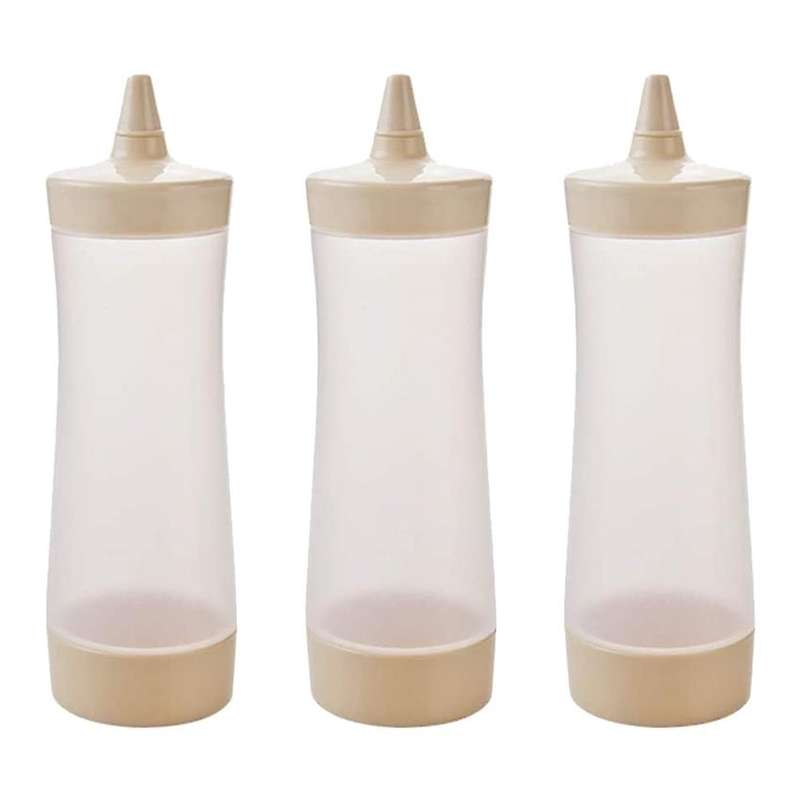 3 Pcs Squeeze Squirt Condiment Ketchup Bottle for Kitchen (beige)