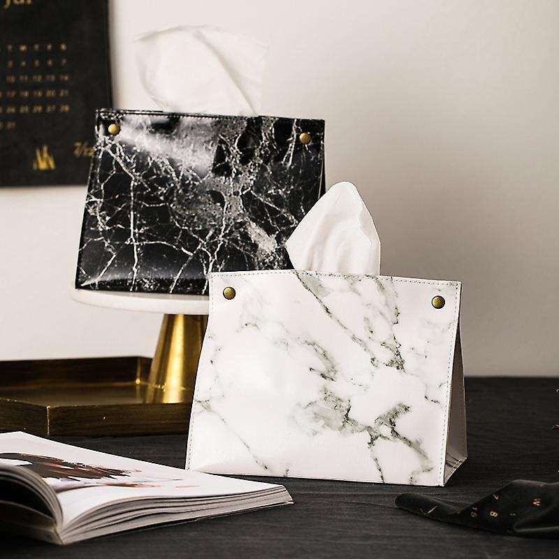Marble Pattern Tissue Box Pu Leather Home Car Napkin Paper Container