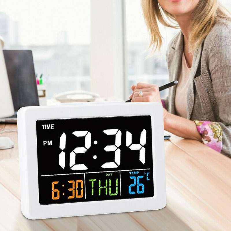 Color Large Screen Desk Alarm Clock with Temperature Date Display