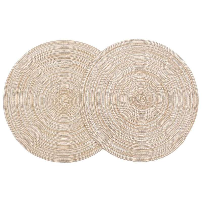 Round Braided Placemats Set Of 6 for Kitchen Table 15 Inch (beige )