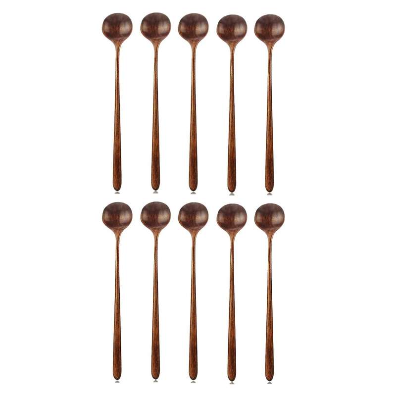 10pcs Long Spoons Wooden,wood Round Spoons for Soup Cooking 10.9 In