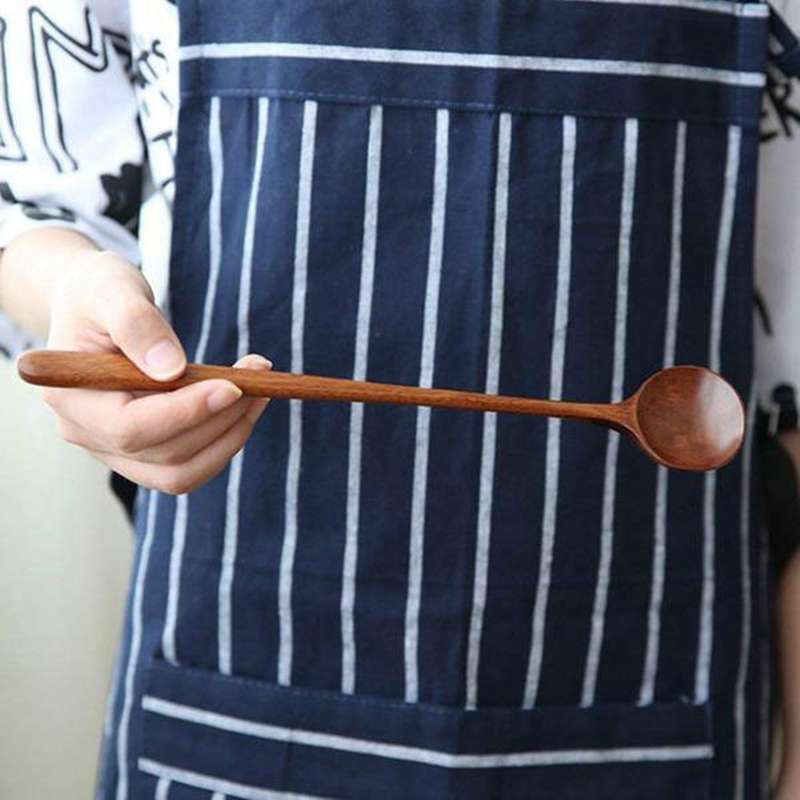 10pcs Long Spoons Wooden,wood Round Spoons for Soup Cooking 10.9 In