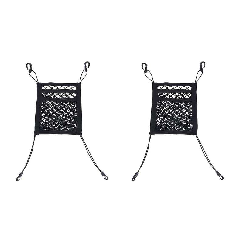 2x 3-layer Car Mesh Organizer, Stretchable Seat Back Net Bag, Barrier