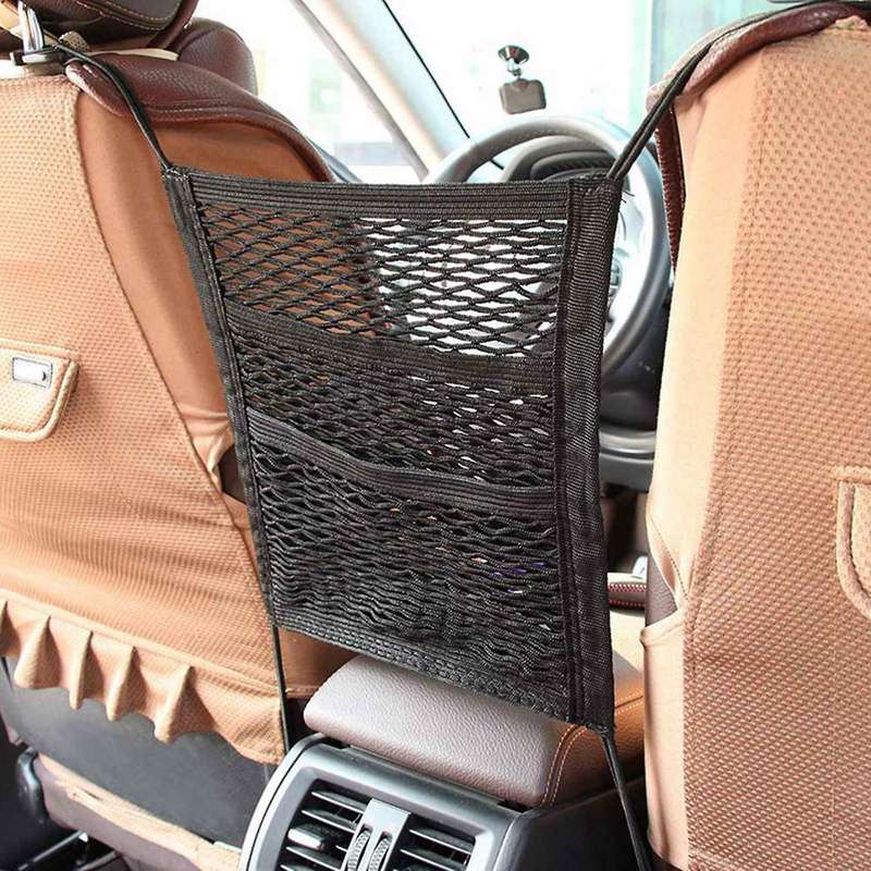 2x 3-layer Car Mesh Organizer, Stretchable Seat Back Net Bag, Barrier
