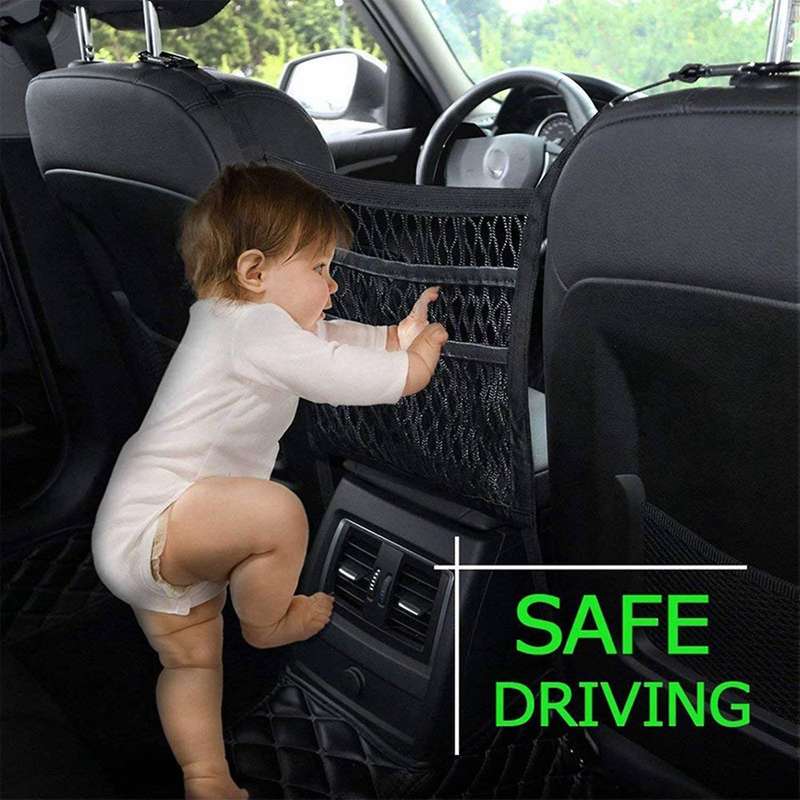 2x 3-layer Car Mesh Organizer, Stretchable Seat Back Net Bag, Barrier