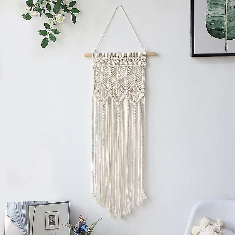 Macrame Wall Hanging Rhombus Geometric Wall Art Hand Knotted Tapestry