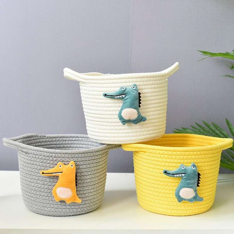 Handmade Storage Basket Cotton Rope Woven Toy Organizer, Green