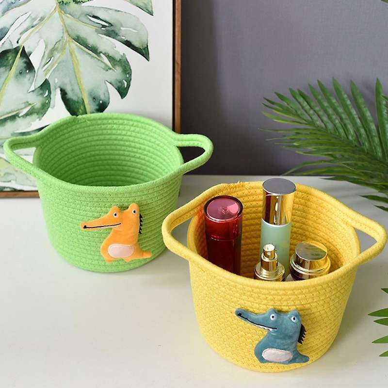 Handmade Storage Basket Cotton Rope Woven Toy Organizer, Green