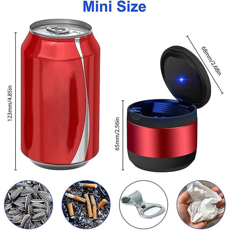 Mini Car Ashtray with Led Light and Lid, for Vehicle Truck (red)
