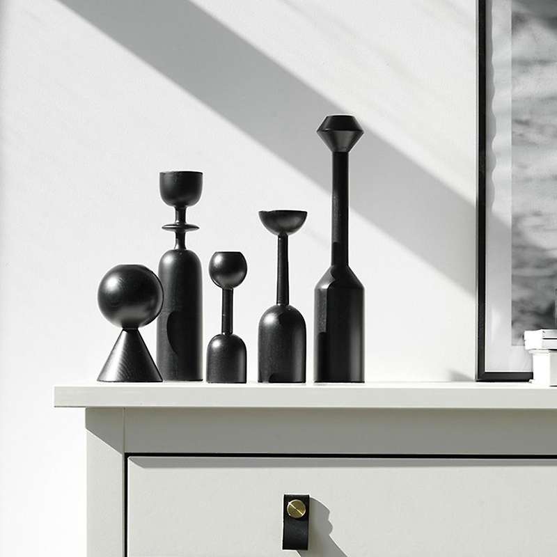 Wooden Candle Holder Black Simple Modern Creative Art Candlestick,c