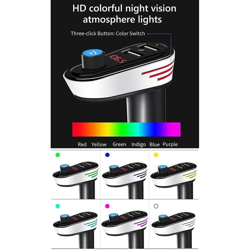 Ap02 Car Bluetooth Mp3 Player Dual Usb Car Charger with Lights,black