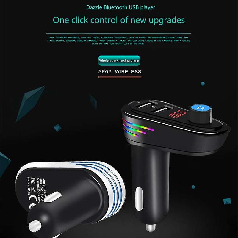 Ap02 Car Bluetooth Mp3 Player Dual Usb Car Charger with Lights,black