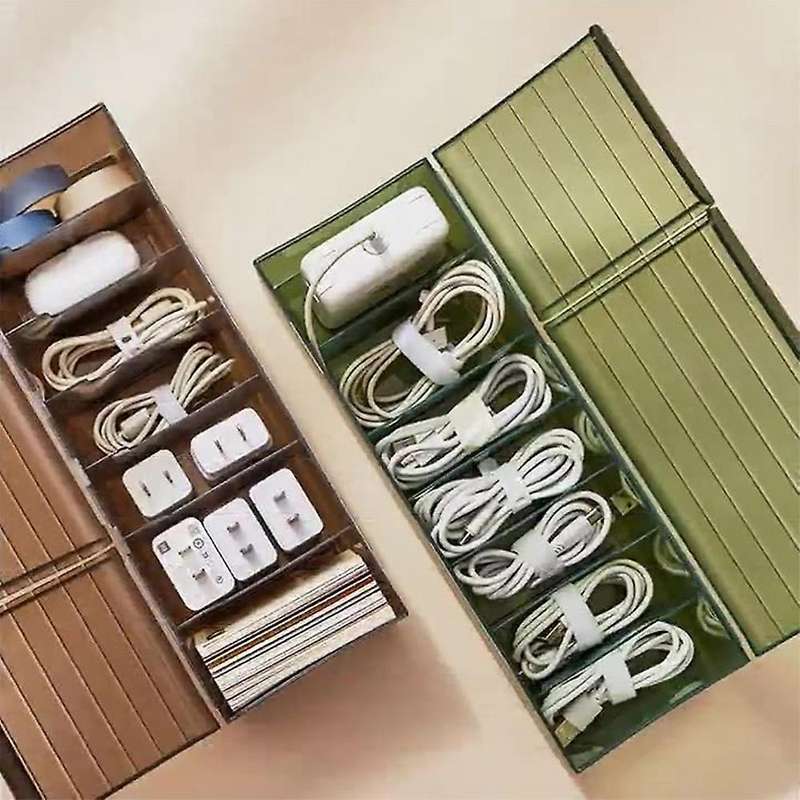 Data Cable Storage Box Sorting Partitioned Box with Cover(green)