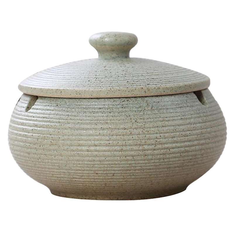 Ceramic Ashtray with Windproof Lid for Indoor Outdoor -light Blue