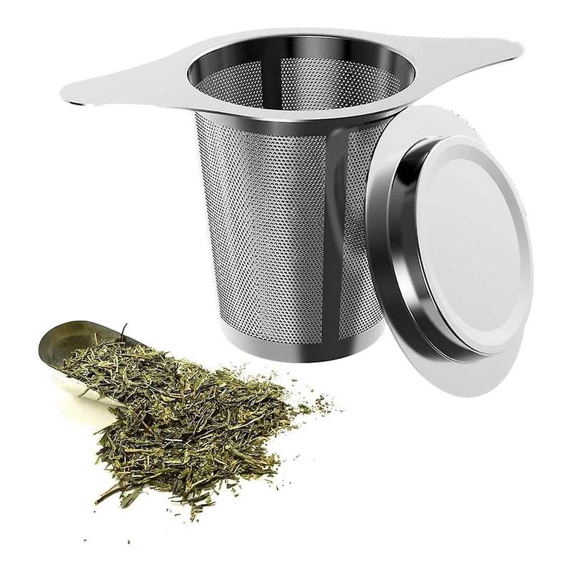 2x Premium Tea Strainer with Lid and Double Handle, Stainless Steel