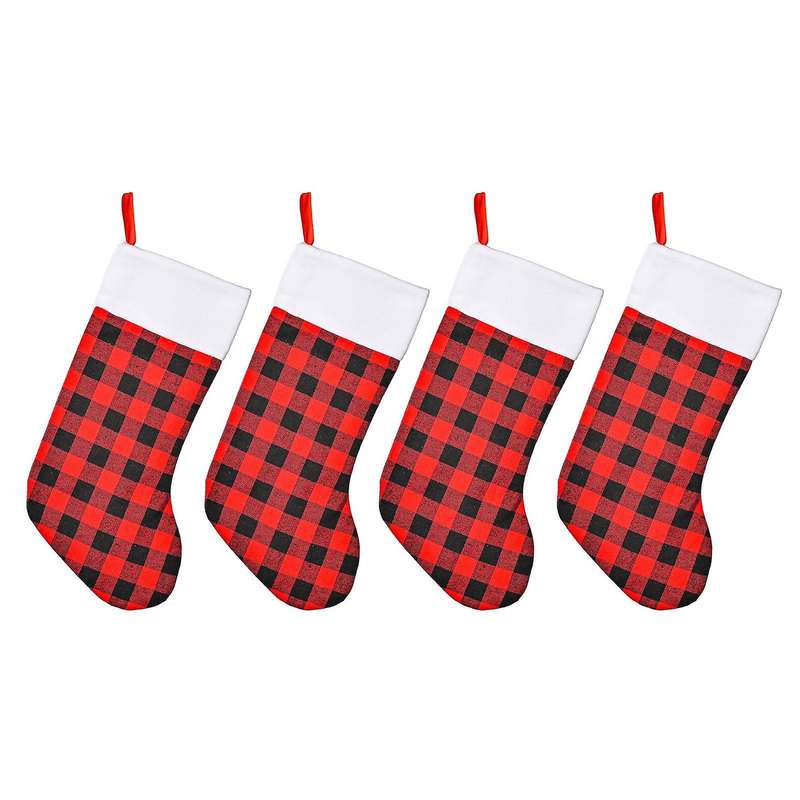 4 Pack Christmas Stocking for Party Decoration, L(red and Black)