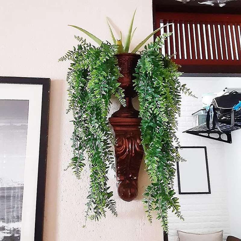 2 Pcs Artificial Hanging Ferns Hanging Uv Resistant Plastic Plants