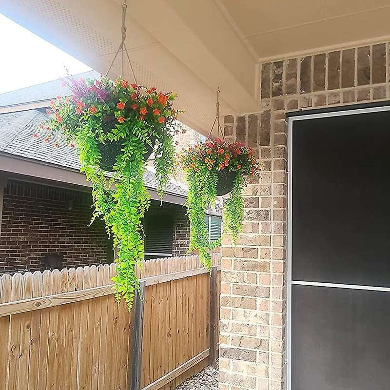 2 Pcs Artificial Hanging Ferns Hanging Uv Resistant Plastic Plants