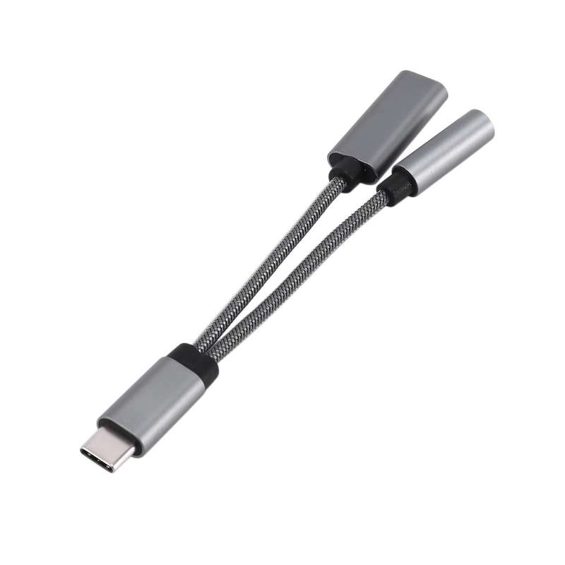 Usb C to 3.5mm Headphone Jack Adapter 2 In 1,audio Cable Gray