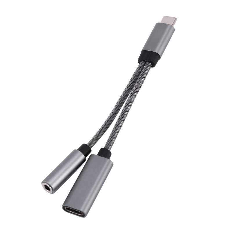 Usb C to 3.5mm Headphone Jack Adapter 2 In 1,audio Cable Gray