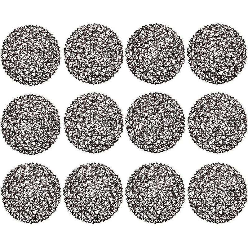 12 Pcs Round Paper Woven Rope Mesh Place Mats for Party Wedding