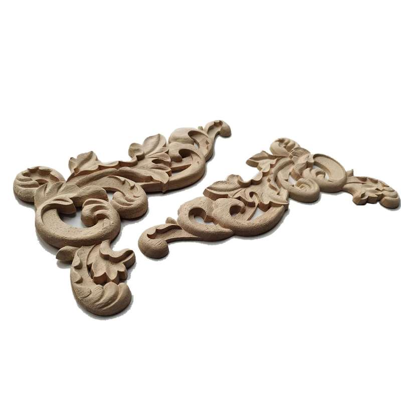 Unpainted Wood Carved Corner Onlay Applique for Furniture Decoration