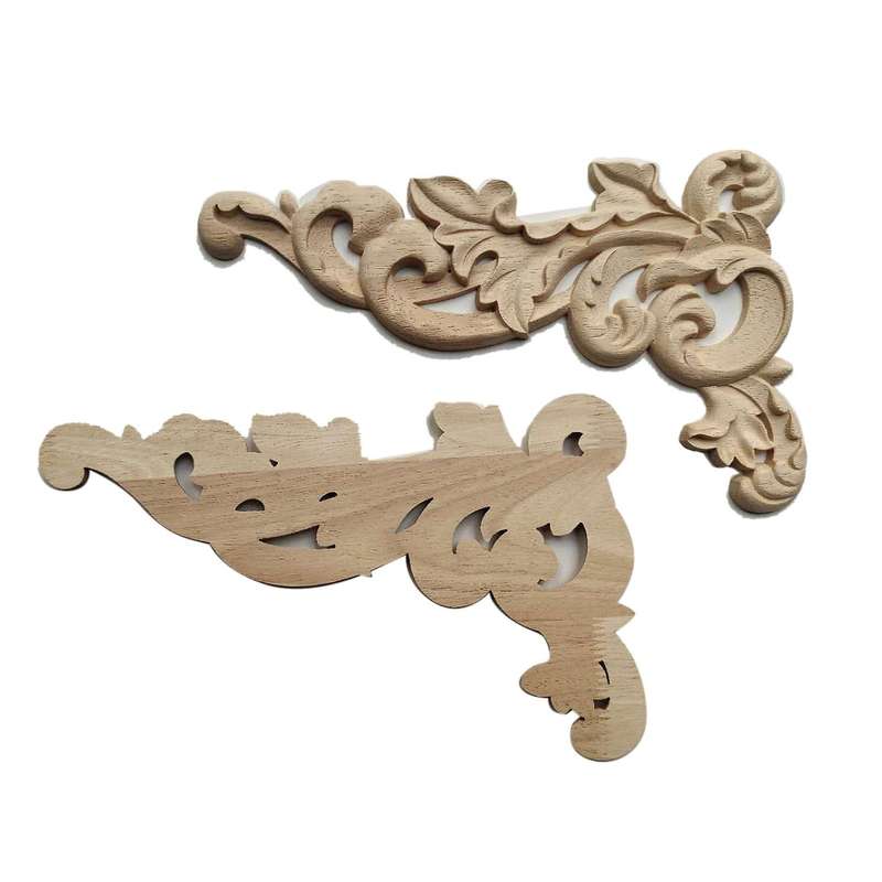 Unpainted Wood Carved Corner Onlay Applique for Furniture Decoration
