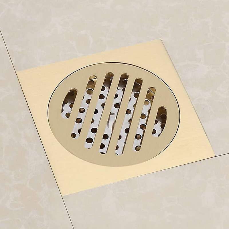 Brass Square Floor Drain 4x4 Inch for Kitchen Toilet Household Floor