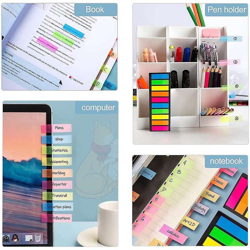 Fluorescent Translucent Sticky Note, 4000 Pcs Total, 10 Color Tabs,b