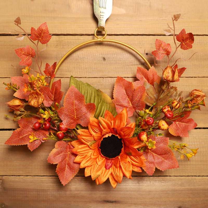 Artificial Sunflower Maple Leaf Hanging Wreath Door Hanging Decor
