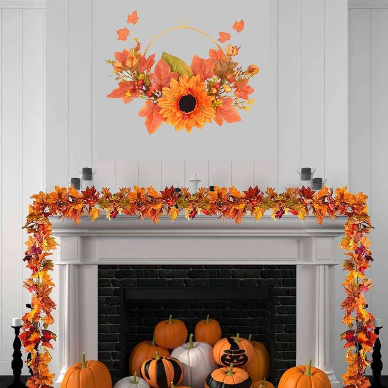 Artificial Sunflower Maple Leaf Hanging Wreath Door Hanging Decor