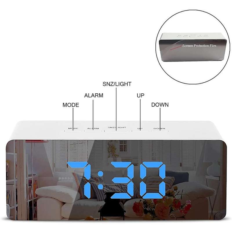 Mirror Alarm Clock Led Display for Bedroom, Office - Led Alarm Clock