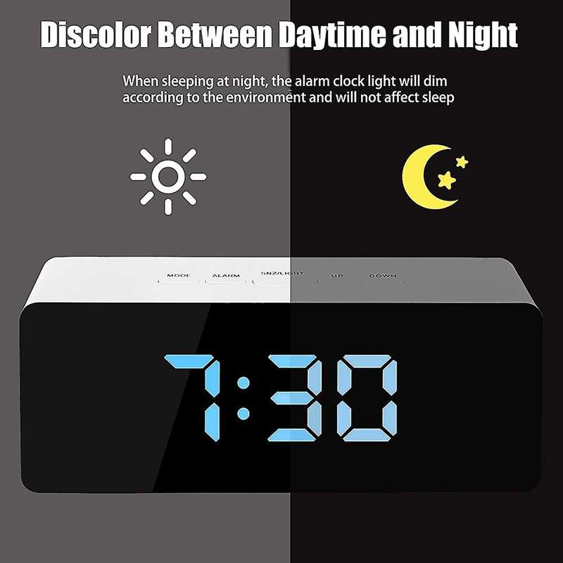 Mirror Alarm Clock Led Display for Bedroom, Office - Led Alarm Clock