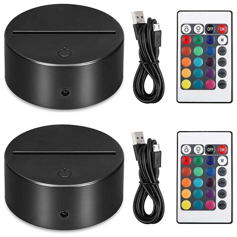 2 Pack 3d Led Light Lamp Base + Remote Control + Usb Cable, Black