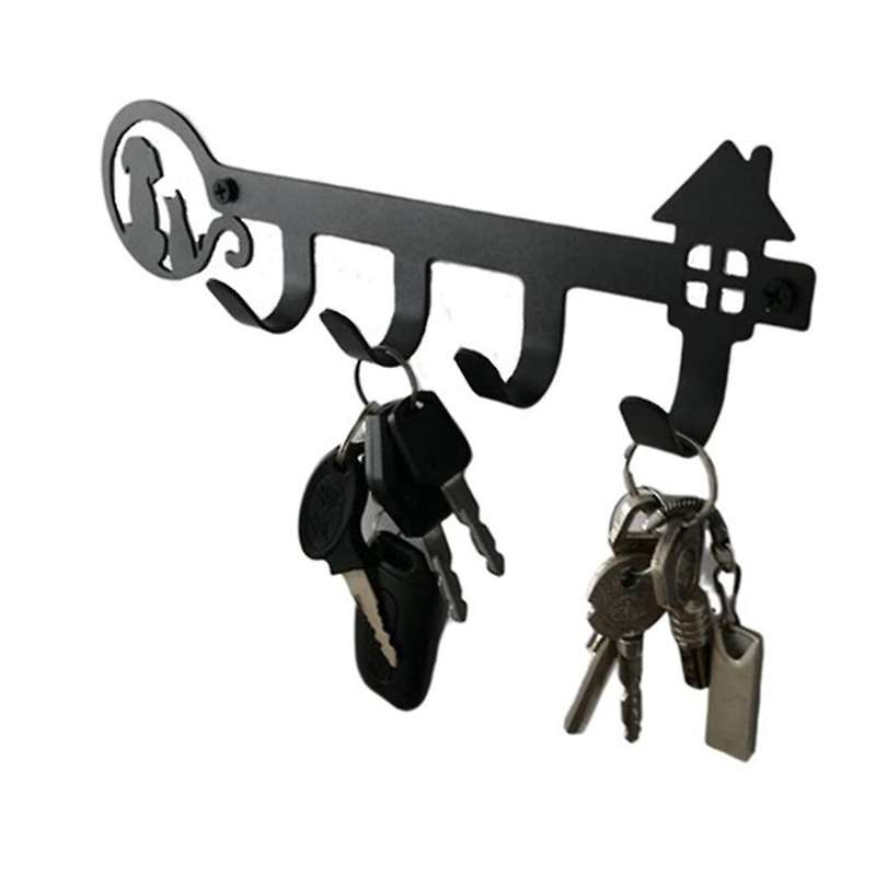 Wall Decor Black Metal Key Holder with 4 Hooks