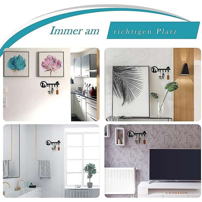Wall Decor Black Metal Key Holder with 4 Hooks