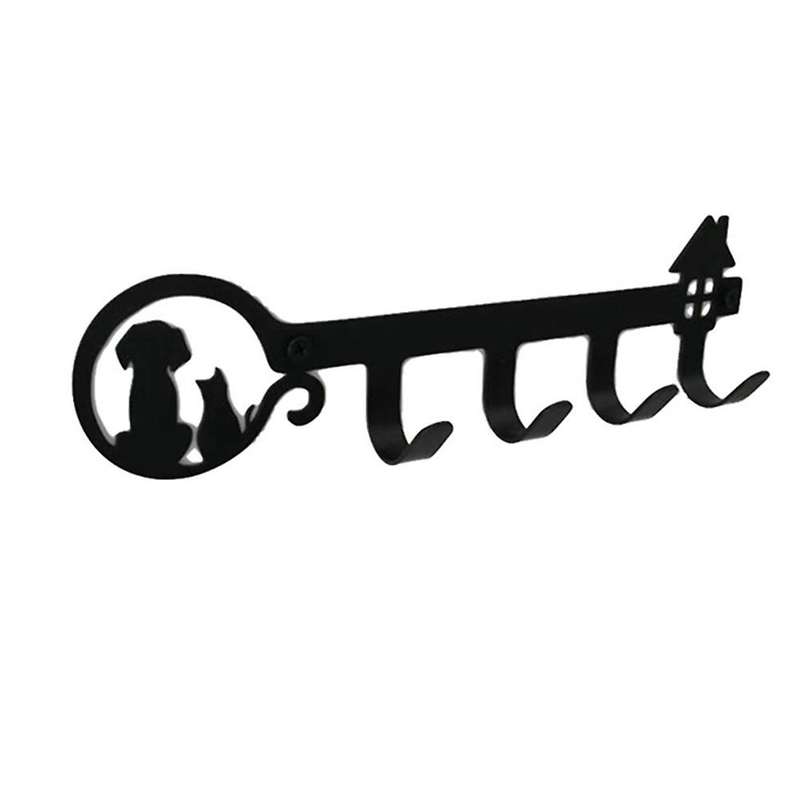 Wall Decor Black Metal Key Holder with 4 Hooks