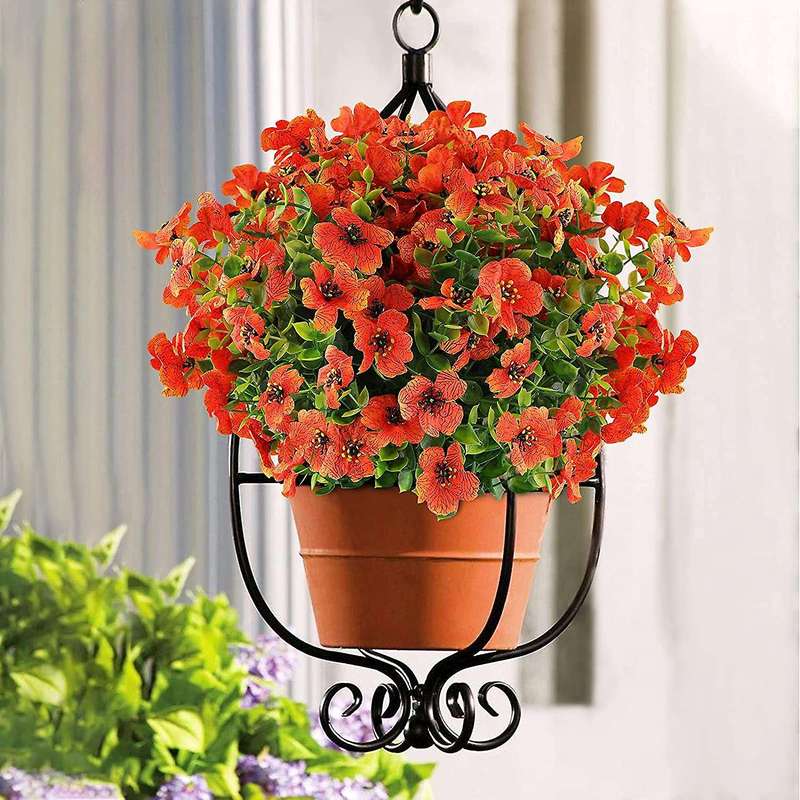 6 Bundles Artificial Flowers Uv Resistant Fake Plants Red