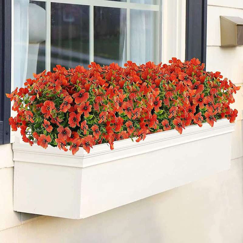 6 Bundles Artificial Flowers Uv Resistant Fake Plants Red