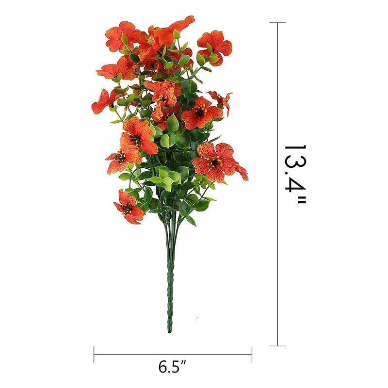 6 Bundles Artificial Flowers Uv Resistant Fake Plants Red