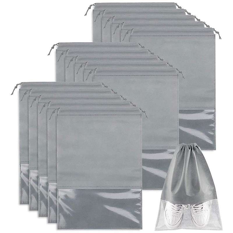 15 Pcs Travel Shoe Bag, Portable Drawstring Shoes Storage Bags Gray