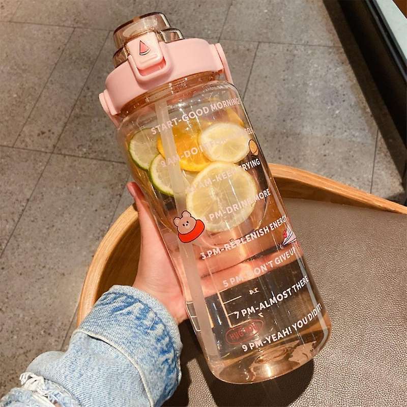 2l Sports Bottle with Straw Portable Summer Drinking Bottle Pink