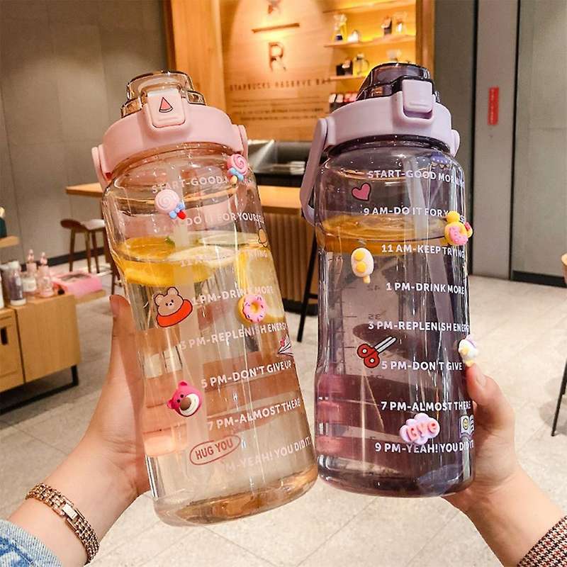 2l Sports Bottle with Straw Portable Summer Drinking Bottle Pink